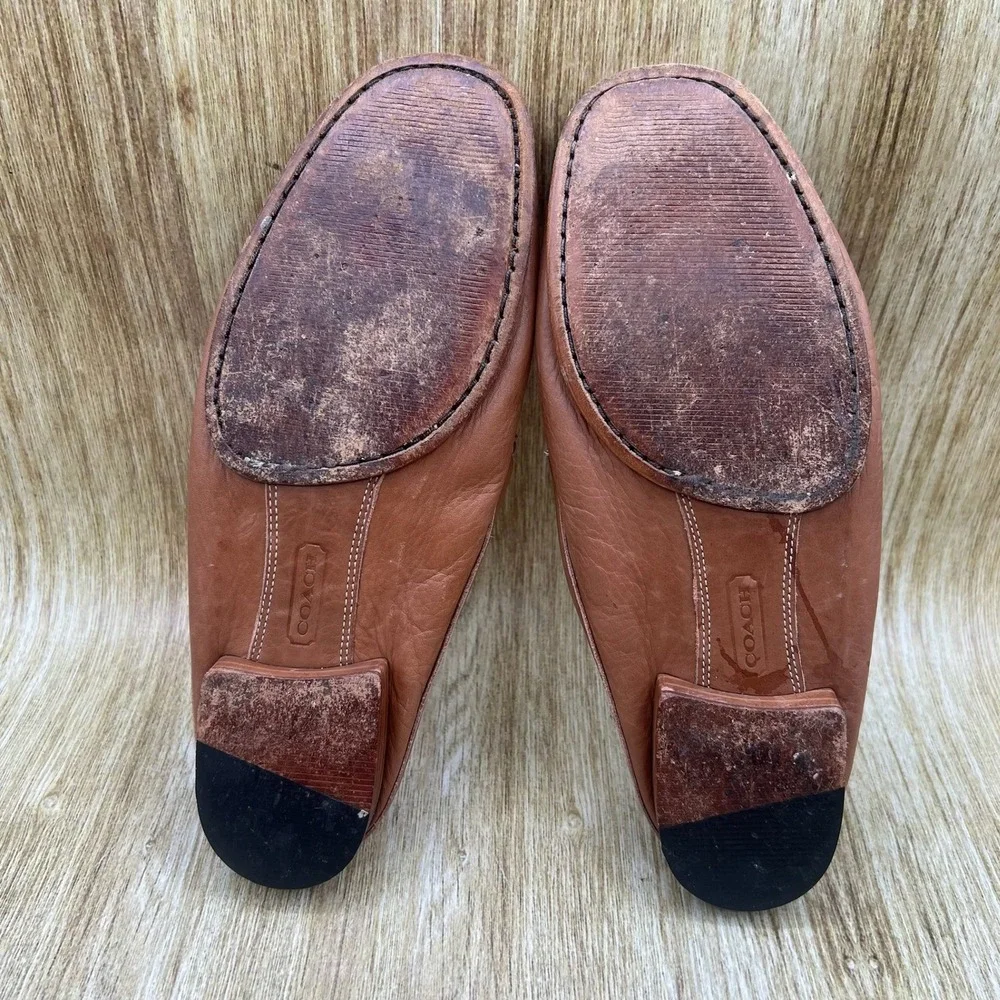 Coach Rayna Mule Loafer Women's 9 Brown Leather Made in Italy Bow Whipstitch